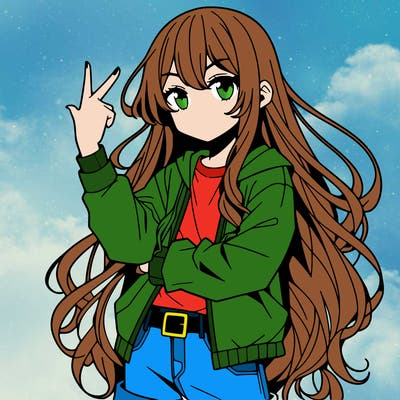 one anime girl with long hair and a cool pose