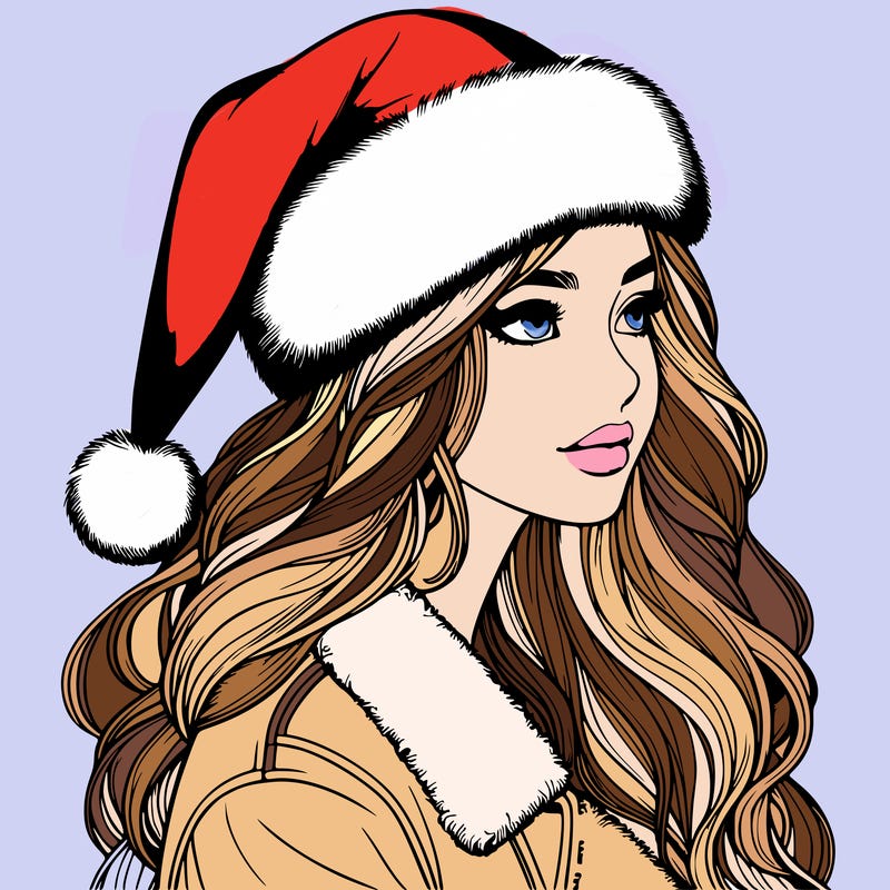 realistic girl in santa hat