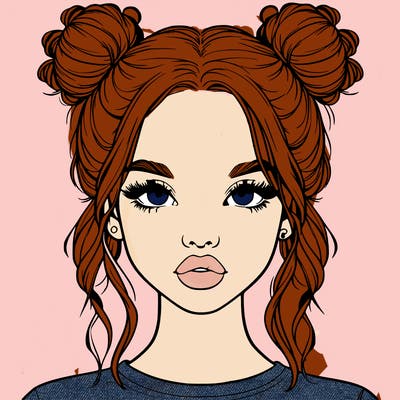 realistic girl with two buns in hair and lips