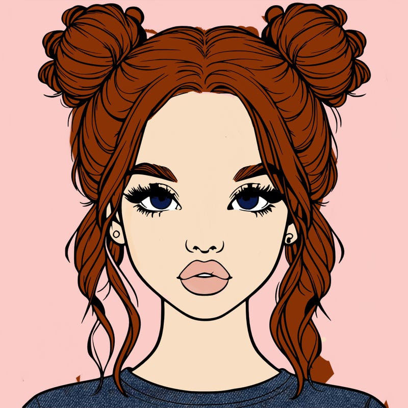 realistic girl with two buns in hair and lips