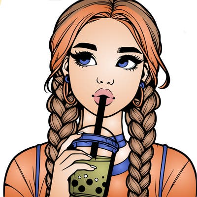 realistic girl with braided hair drinking boba
