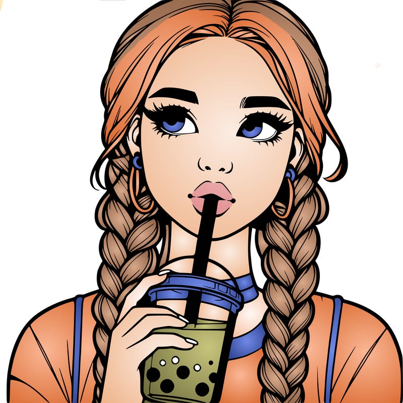 realistic girl with braided hair drinking boba
