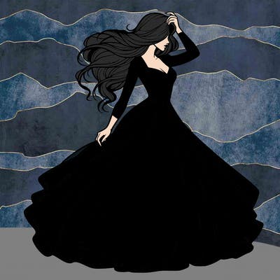 realistic woman with dress flowing in the wind