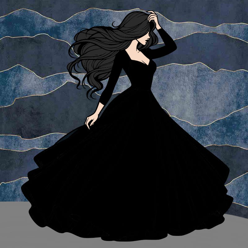 realistic woman with dress flowing in the wind