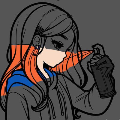 a realistic girl spray painting