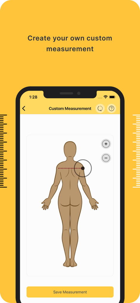Tailor Body Measurements by DM - カスタム仕立ての採寸を行うための人体図を表示するモバイルインターフェース
