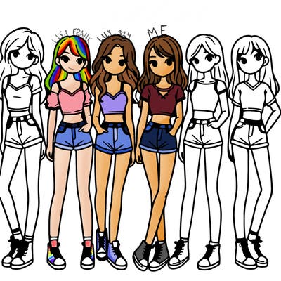 a group of girls wearing crop tops and shorts