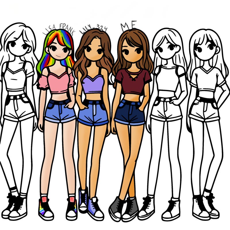 a group of girls wearing crop tops and shorts