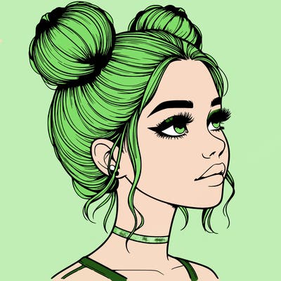 realistic girl with buns on the top of her head