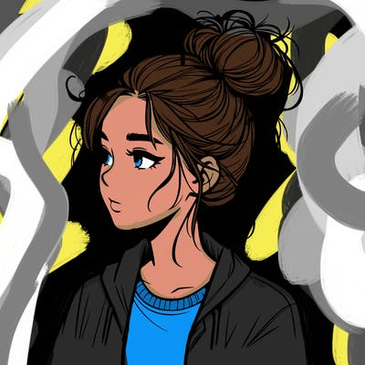 realistic teenage girl with a messy bun