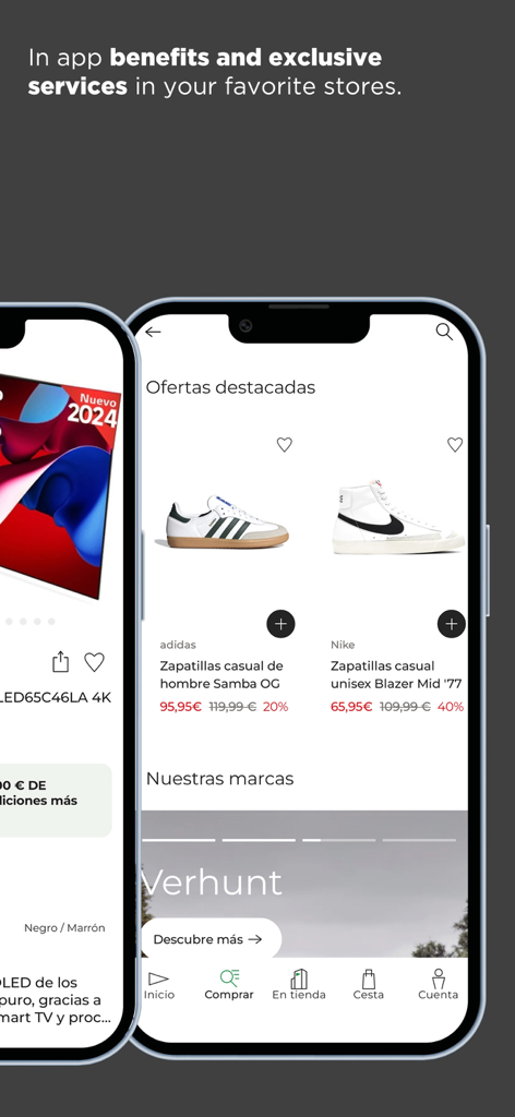 El Corte Inglés - El Corte Ingles mobile app interface showing featured sneaker offers and product details