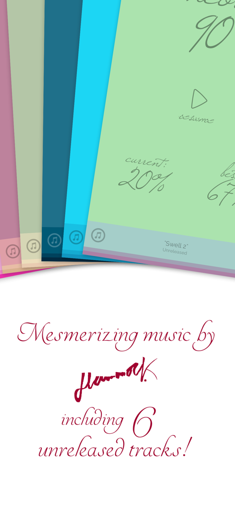 Werbebildschirm für das Harmony 3 Puzzle-Spiel mit Ambient-Musik von Hammock und sechs unveröffentlichten Titeln