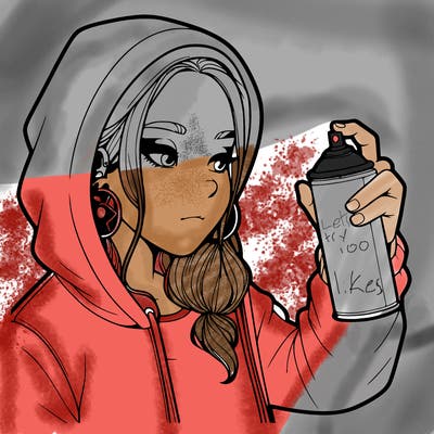 a realistic girl, spray painting