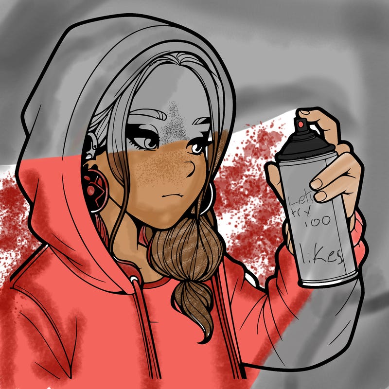 a realistic girl, spray painting