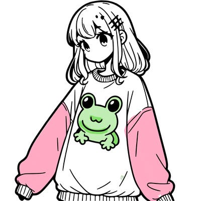 girl wearing frogging sweatshirt