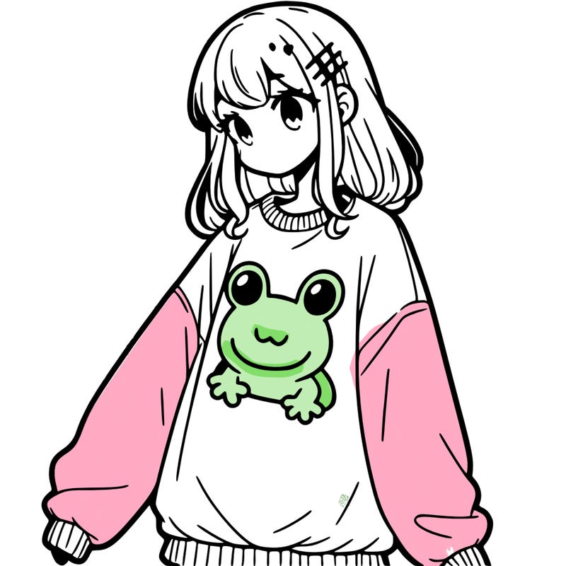 girl wearing frogging sweatshirt