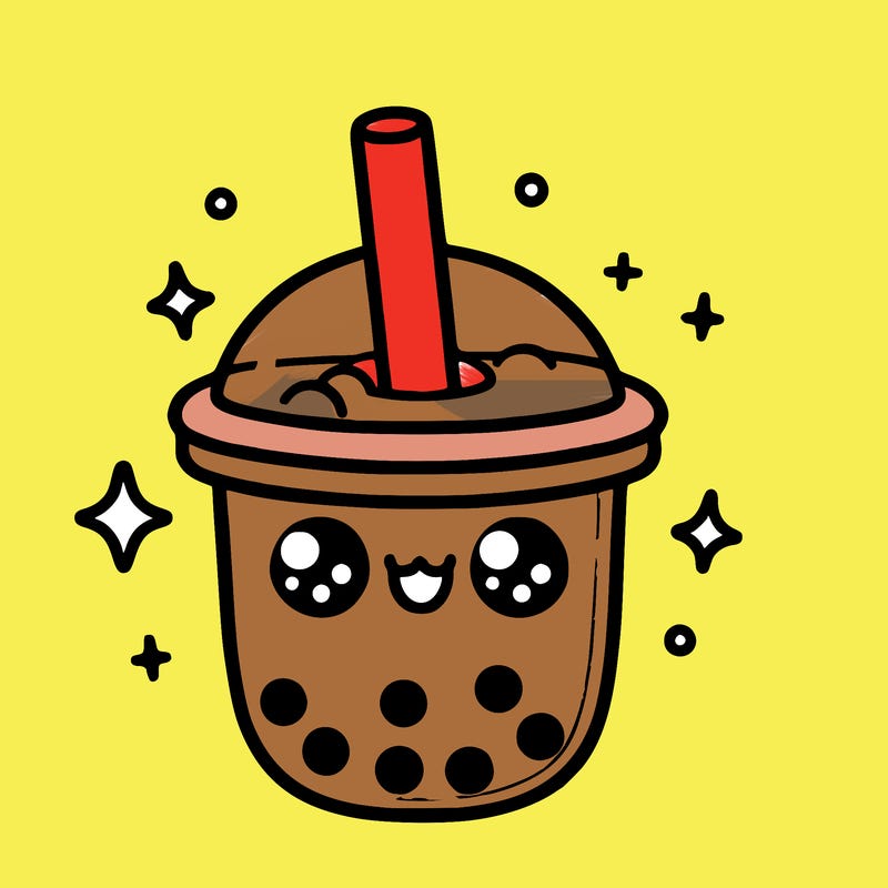 cute boba tea with a face