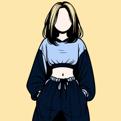 realistic girl faceless with baggy pants and a crop top