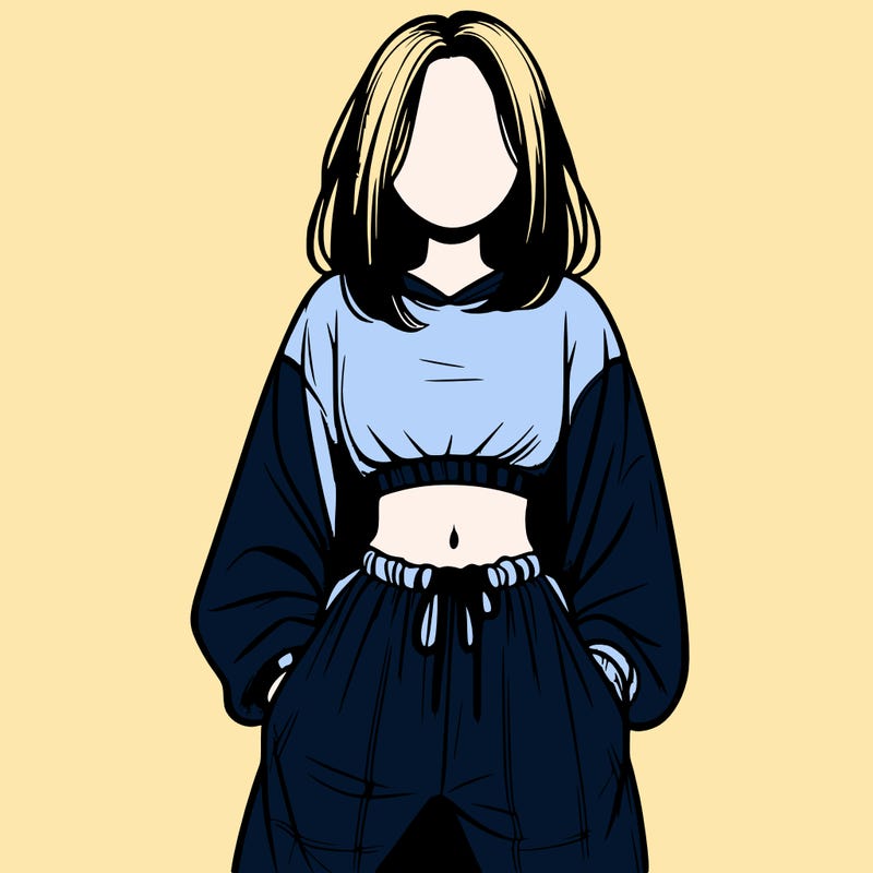 realistic girl faceless with baggy pants and a crop top