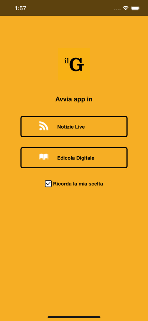 il Giornale Digitale - il Giornale Digitale app selection screen with buttons for Live News and Digital Newsstand