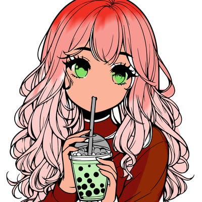 realistic girl drink a boba