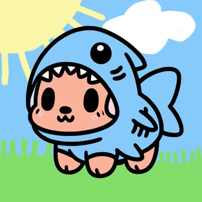 cute dog wearing a shark costume