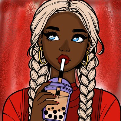 realistic girl with braided hair drinking boba