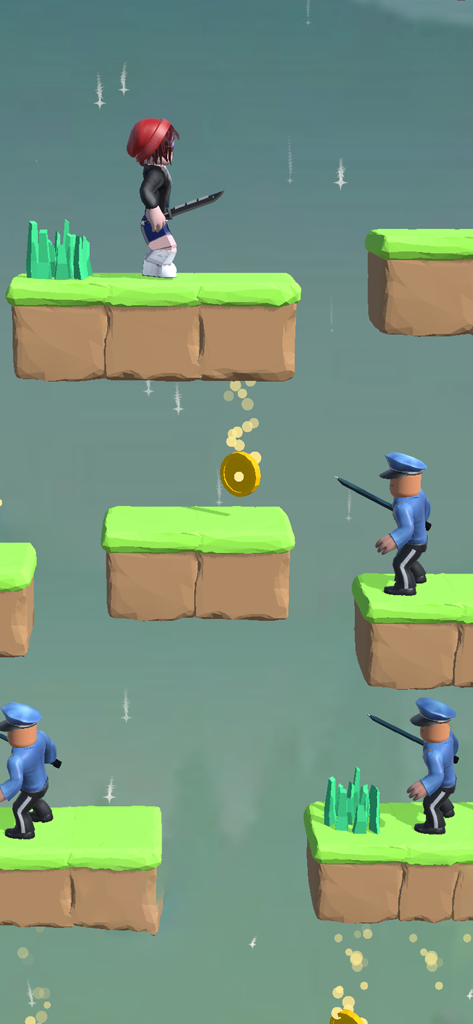 Jump Ninja games falling boy - Jogabilidade de Jump Ninja mostrando um personagem saltando entre plataformas para derrotar inimigos e coletar moedas