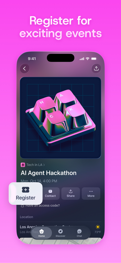 Luma app event registration screen for an AI Agent Hackathon
