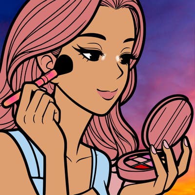 little girl putting on makeup