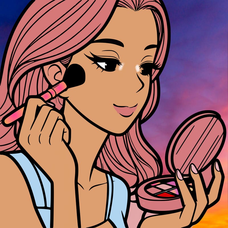 little girl putting on makeup