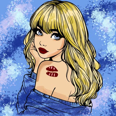 realistic girl with bangs looking over her shoulder