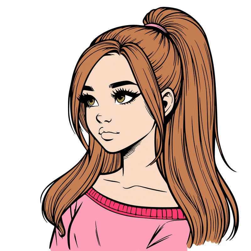 realistic girl with a high ponytail