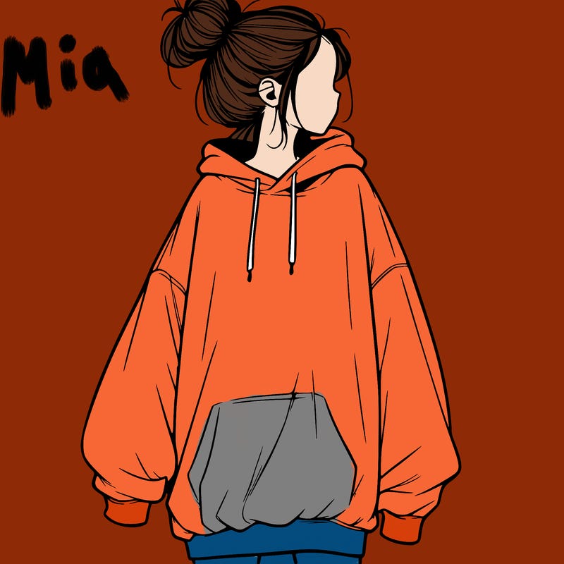 realistic girl with a oversized sweatshirt on and a bun