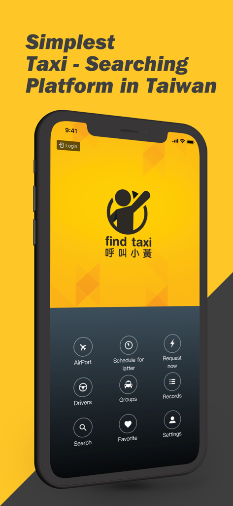 FindTaxi - FindTaxi app home screen showing options for airport transfers and scheduled rides