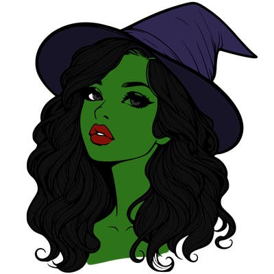 realistic witch girl with wavy hair and lips