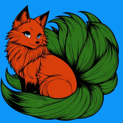 realistic detailed 9 tailed anime fox