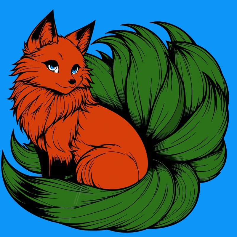 realistic detailed 9 tailed anime fox