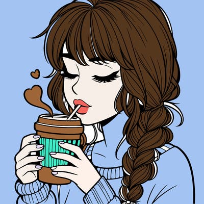 realistic girl drinking coffee