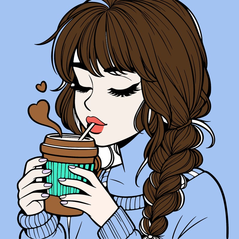 realistic girl drinking coffee
