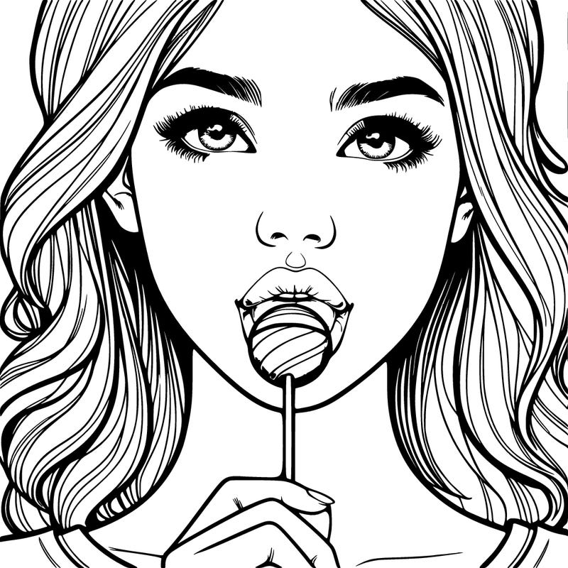 a realistic girl with a lollipop in her mouth
