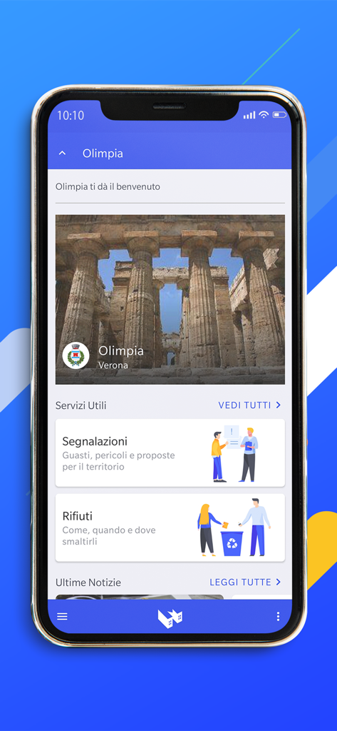 Municipium - Pantalla de inicio de la aplicación Municipium mostrando reportes y servicios de gestión de residuos.