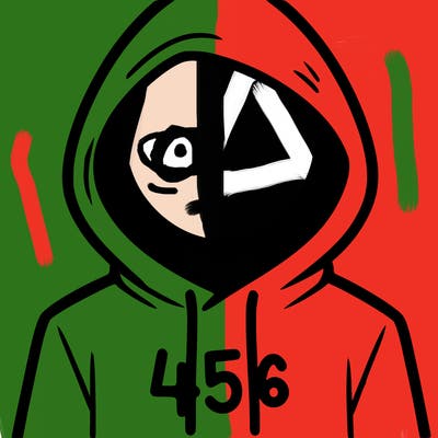 a person with non face waering a hoodie with a 456 symbol