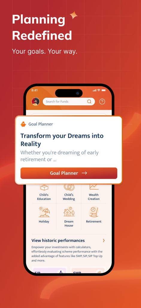 i-Invest iPru - i-Invest iPru app Goal Planner interface showing financial investment targets like retirement and education