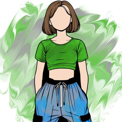 realistic girl faceless with crop top and baggy pants