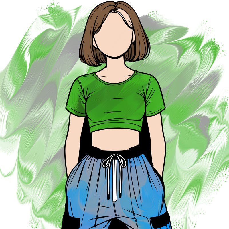 realistic girl faceless with crop top and baggy pants