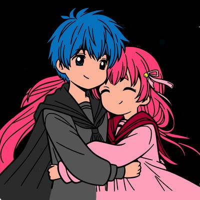 boy and girl hugging anime