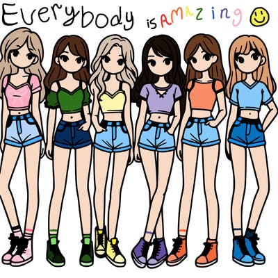 a group of girls wearing crop tops and shorts