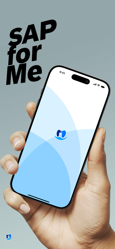 Hand holding an iPhone displaying the SAP for Me app logo and brand name