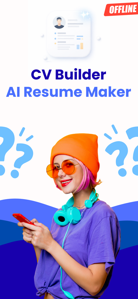 CV Builder: AI Resume Maker - A young tech-savvy woman using the CV Builder AI Resume Maker app on her smartphone